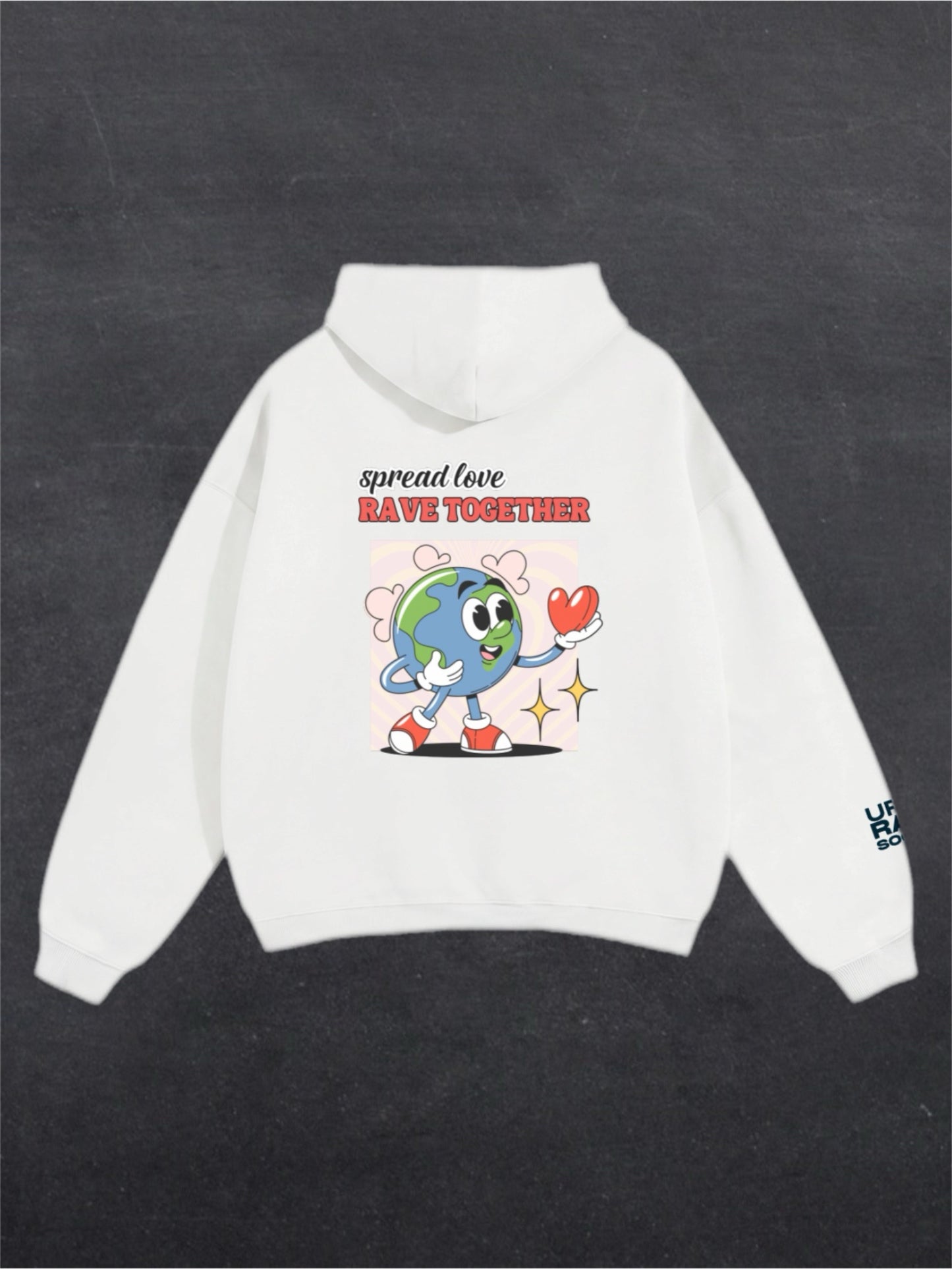 SPREAD LOVE RAVE TOGETHER UNISEX HOODIE - BACK PRINT (white)