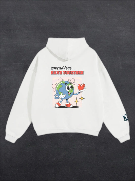 SPREAD LOVE RAVE TOGETHER UNISEX HOODIE - BACK PRINT (white)