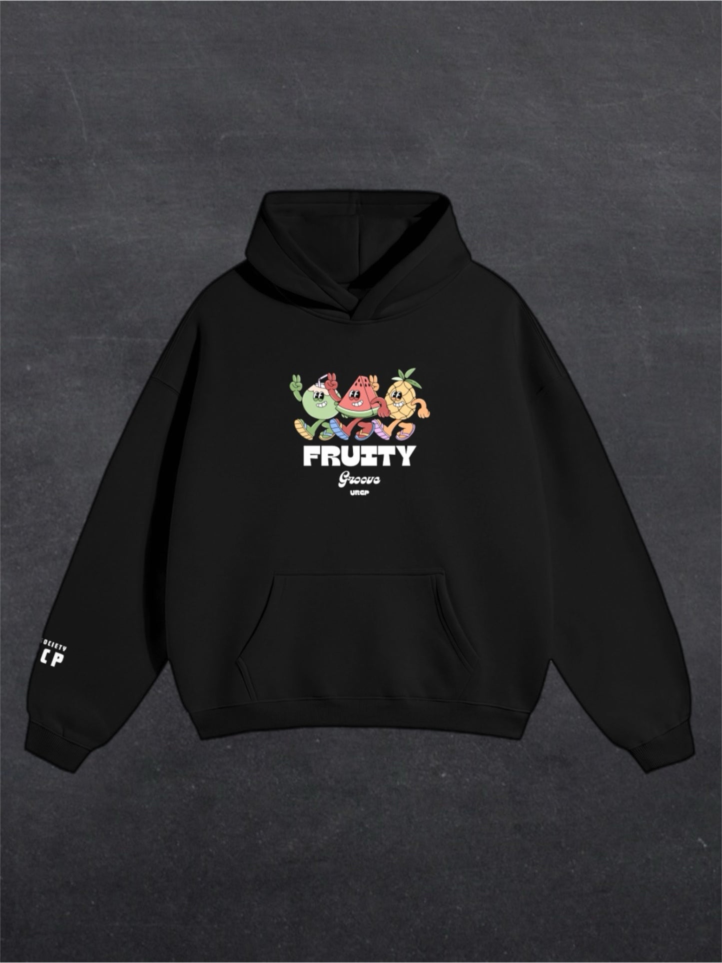 FRUITY GROOVE UNISEX HOODIE - FRONT PRINT (black)