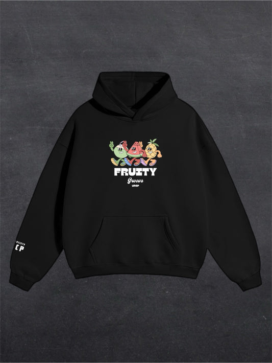 FRUITY GROOVE UNISEX HOODIE - FRONT PRINT (black)