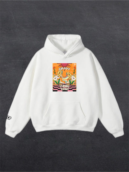 ENJOY YOUR TRIP UNISEX HOODIE - FRONT PRINT (black/white)