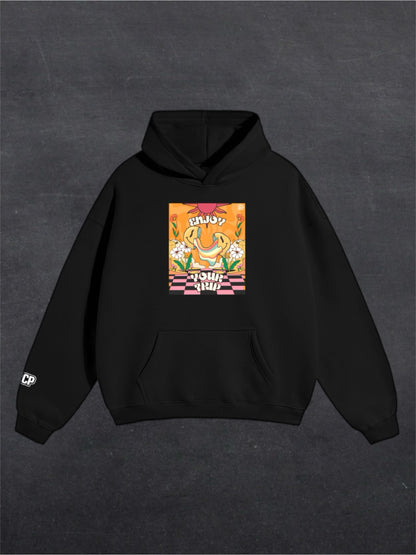 ENJOY YOUR TRIP UNISEX HOODIE - FRONT PRINT (black/white)