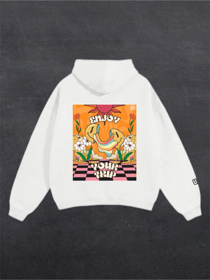 ENJOY YOUR TRIP UNISEX HOODIE - BACK PRINT (black/white)