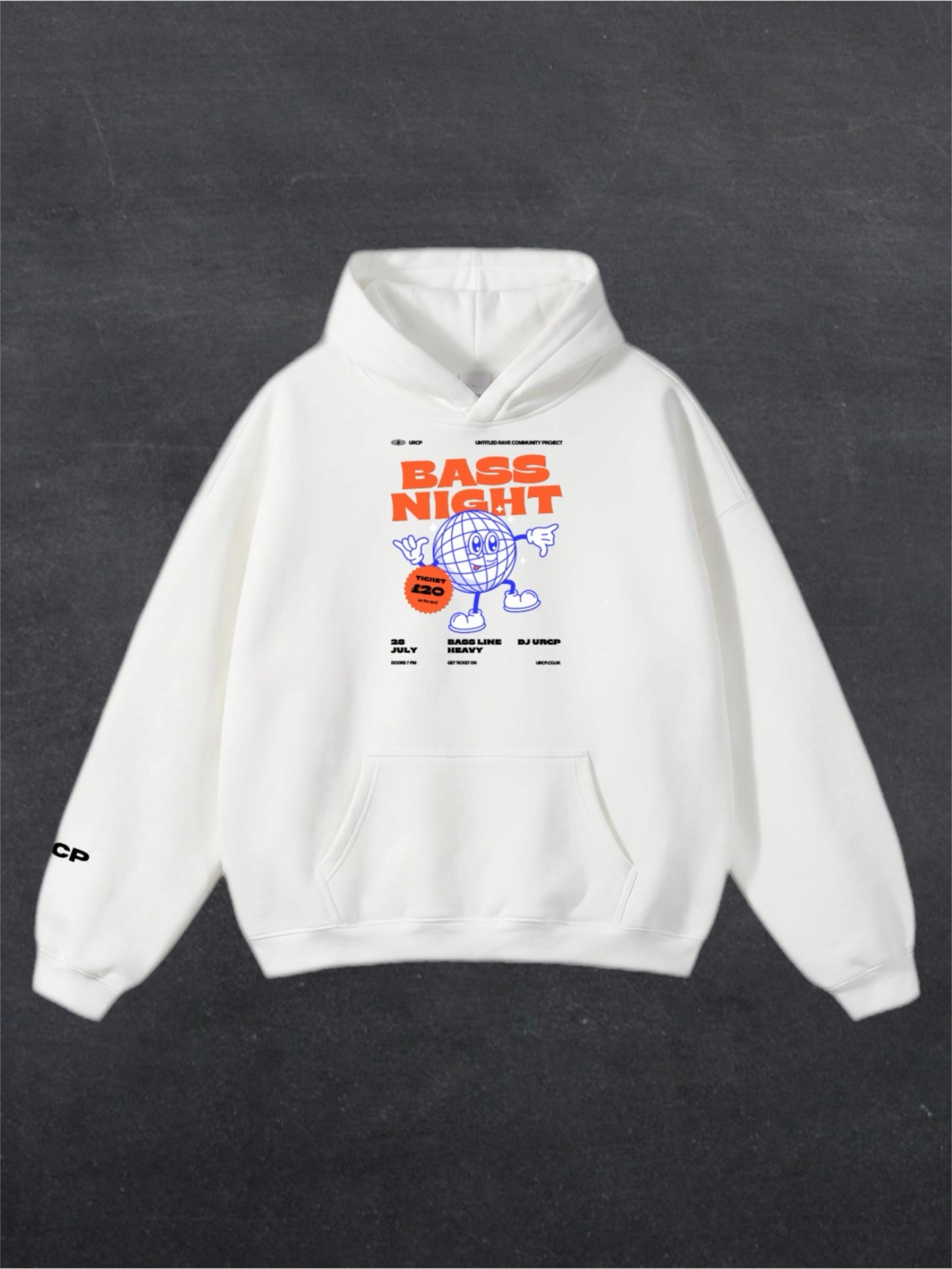BASS NIGHT UNISEX HOODIE - FRONT PRINT (white)