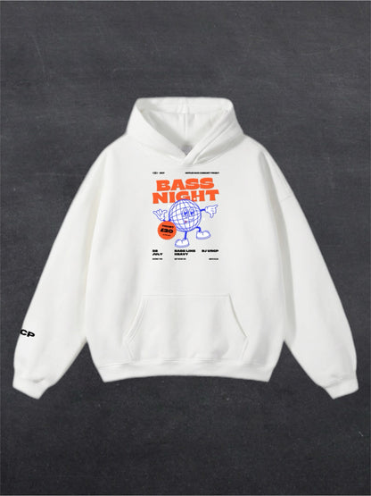 BASS NIGHT UNISEX HOODIE - FRONT PRINT (white)