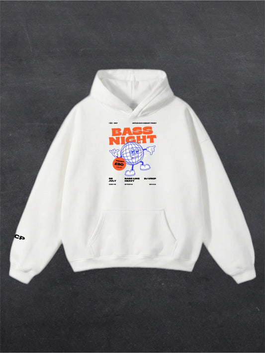 BASS NIGHT UNISEX HOODIE - FRONT PRINT (white)
