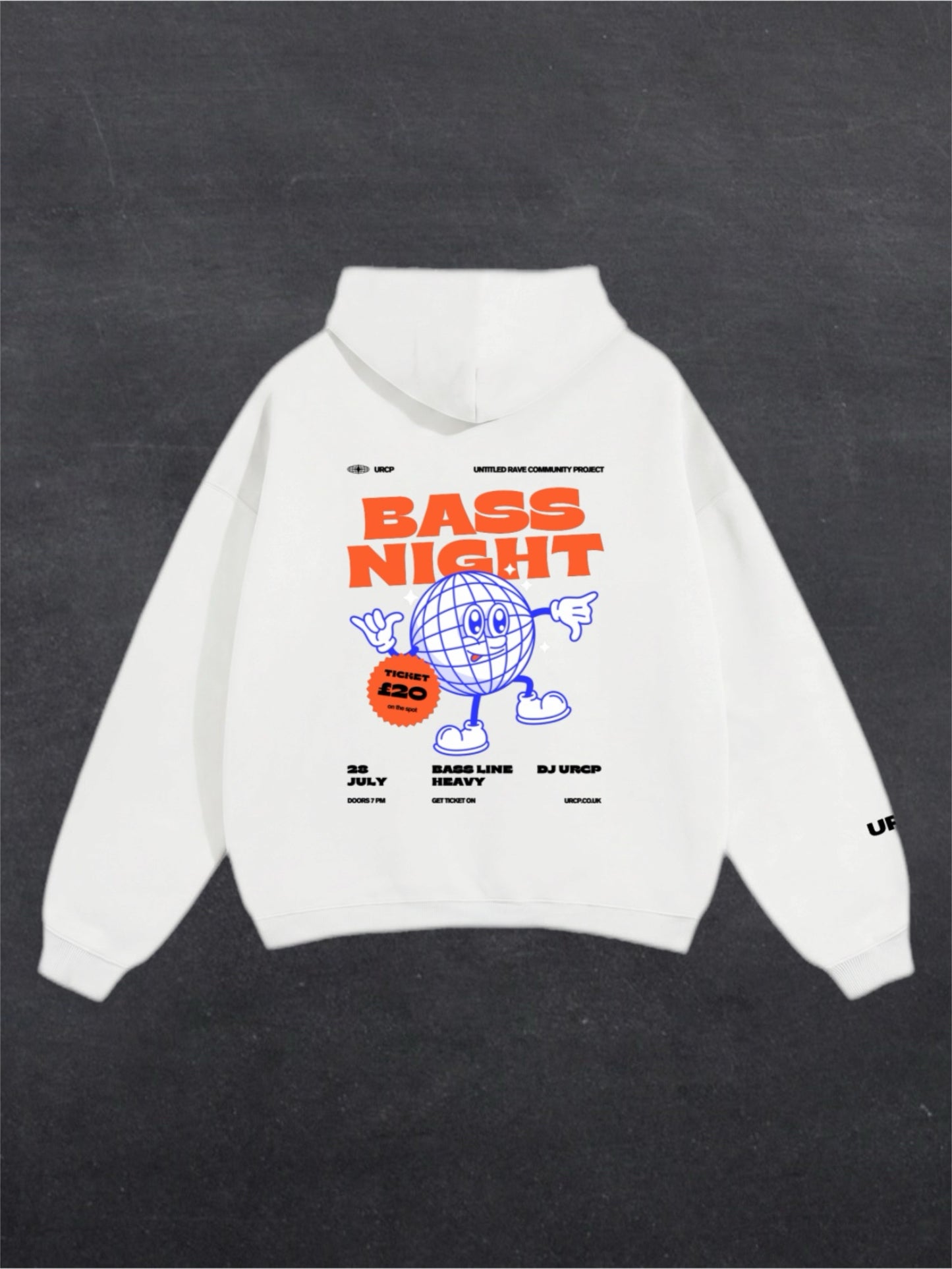 BASS NIGHT UNISEX HOODIE - BACK PRINT (white)