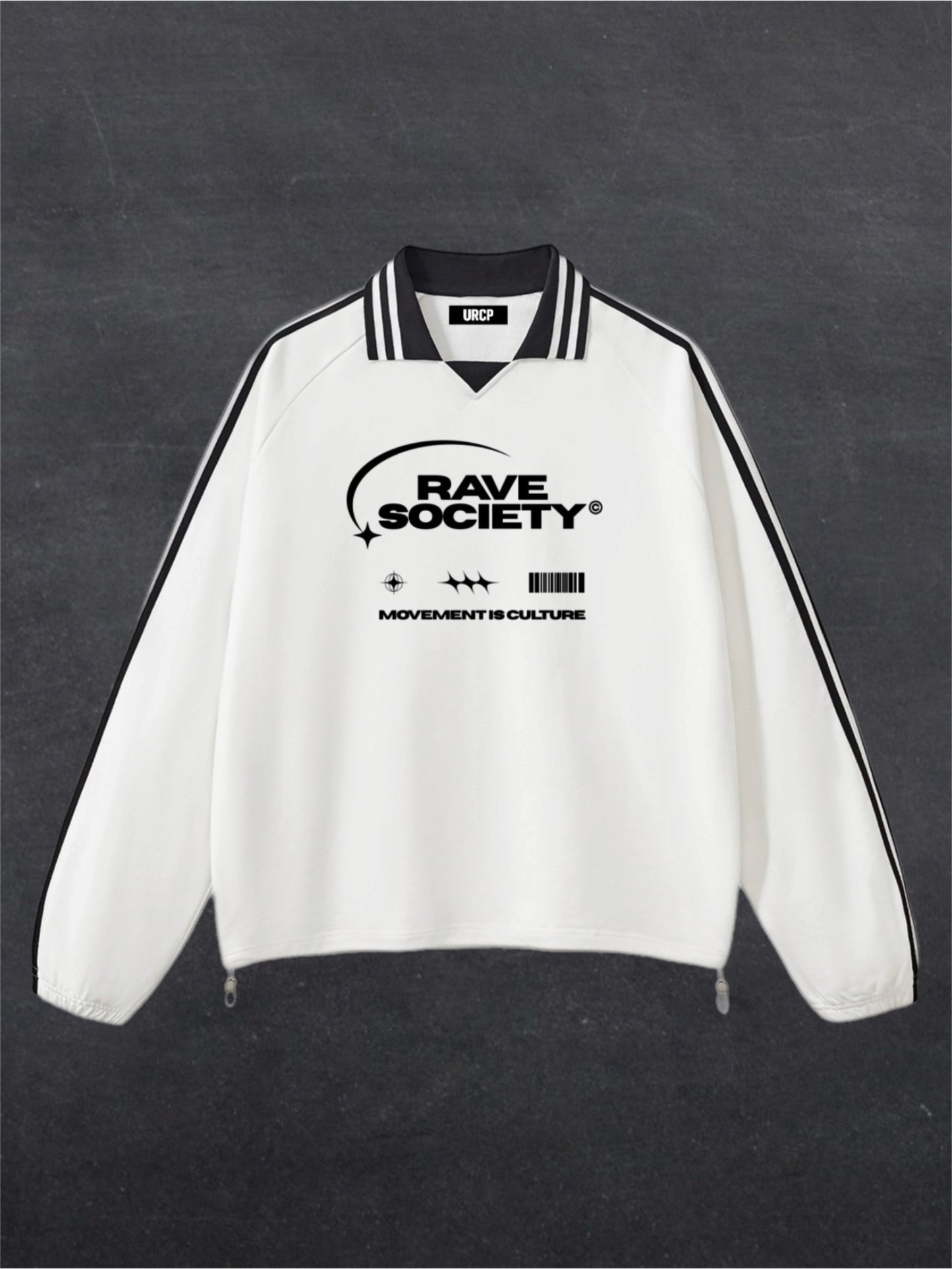 RAVE SOCIETY RUGBY STYLE UNISEX SWEATSHIRT - FRONT PRINT (white)