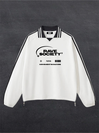 RAVE SOCIETY RUGBY STYLE UNISEX SWEATSHIRT - FRONT PRINT (white)
