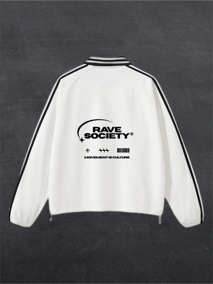 RAVE SOCIETY RUGBY STYLE UNISEX SWEATSHIRT - BACK PRINT (white