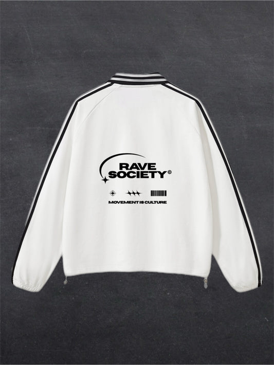 RAVE SOCIETY RUGBY STYLE UNISEX SWEATSHIRT - BACK PRINT (white