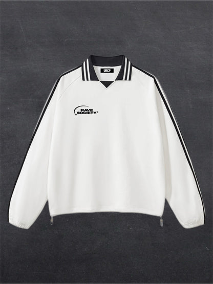 RAVE SOCIETY RUGBY STYLE UNISEX SWEATSHIRT - BACK PRINT (white