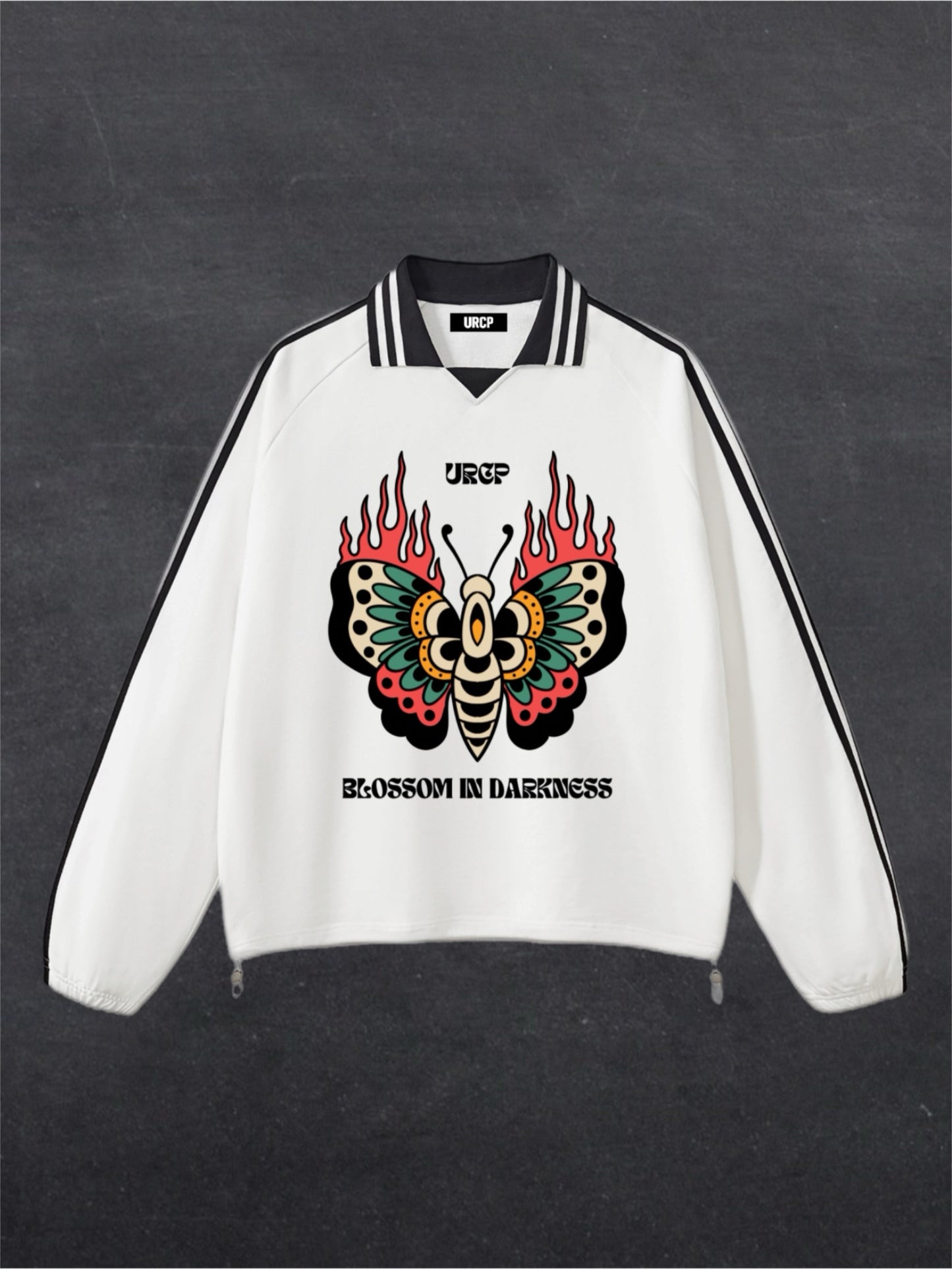 BLOOM IN DARKNESS UNISEX RUGBY LOOK SWEATSHIRT - FRONT PRINT (white)