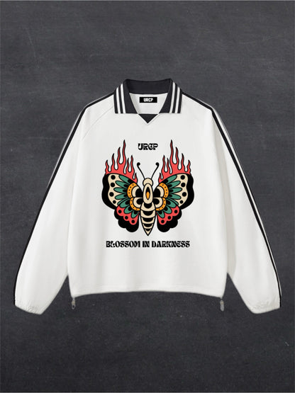 BLOOM IN DARKNESS UNISEX RUGBY LOOK SWEATSHIRT - FRONT PRINT (white)