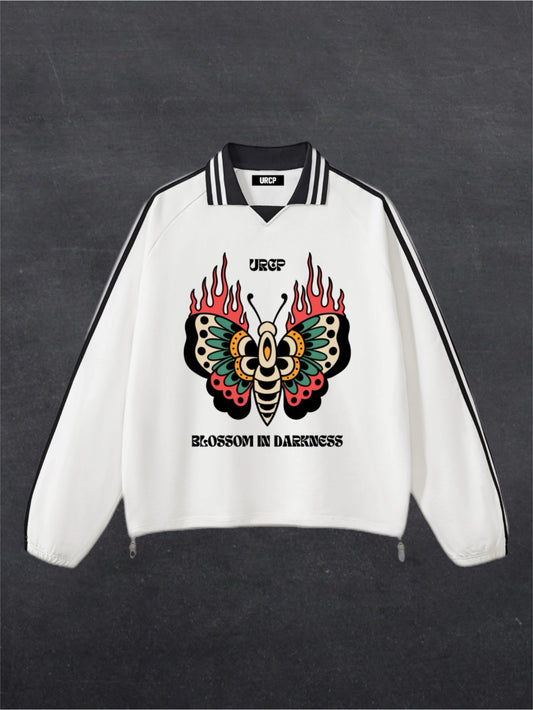 BLOOM IN DARKNESS UNISEX RUGBY LOOK SWEATSHIRT - FRONT PRINT (white)
