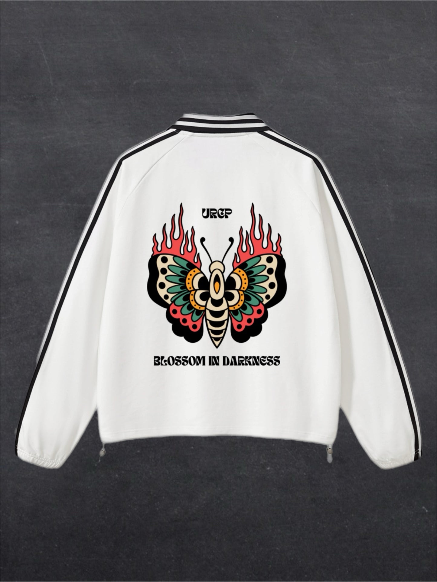 BLOOM IN DARKNESS UNISEX RUGBY LOOK SWEATSHIRT - BACK PRINT (white)