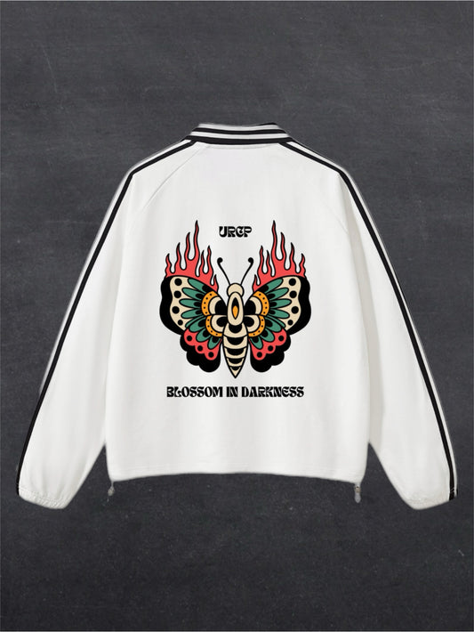 BLOOM IN DARKNESS UNISEX RUGBY LOOK SWEATSHIRT - BACK PRINT (white)