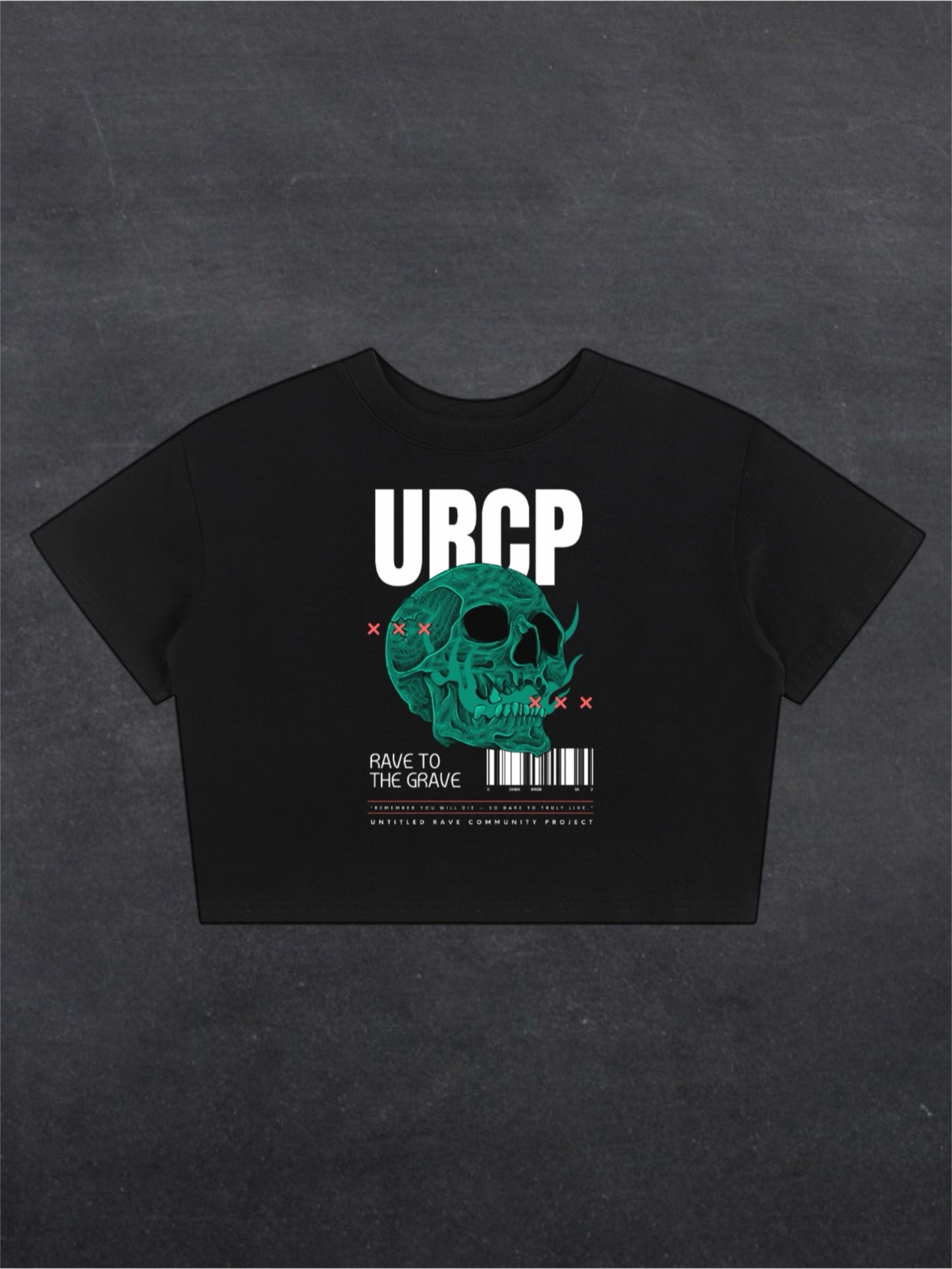 RAVE TO THE GRAVE CROPPED TEE - FRONT PRINT (black)