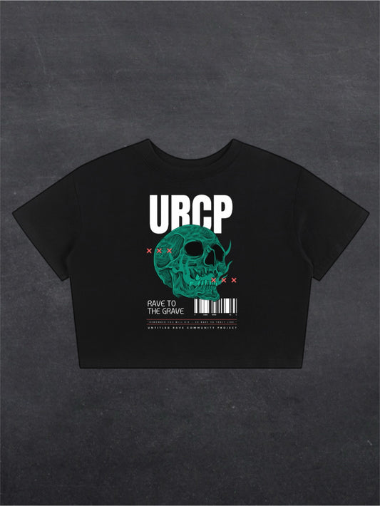 RAVE TO THE GRAVE CROPPED TEE - FRONT PRINT (black)