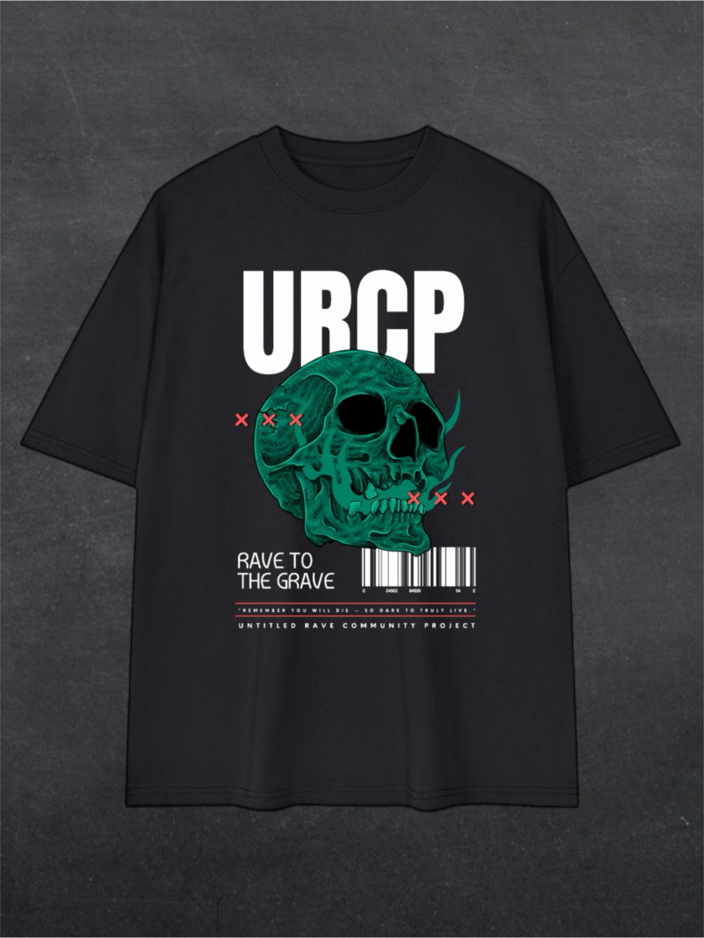 RAVE TO THE GRAVE UNISEX TEE - FRONT PRINT (black)