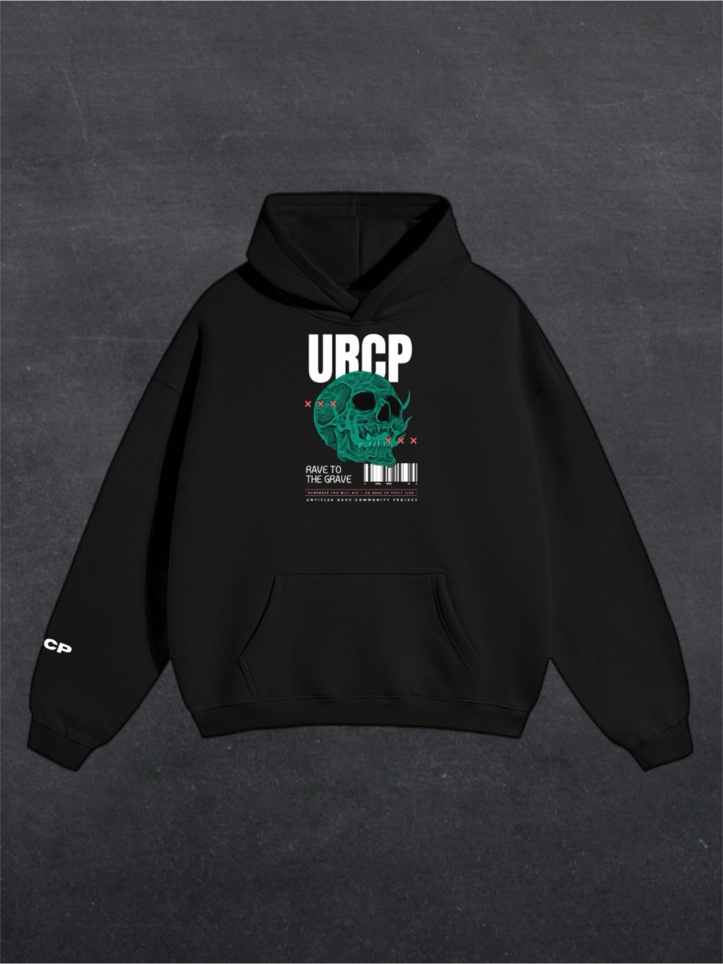RAVE TO THE GRAVE UNISEX HOODIE - FRONT PRINT (black)