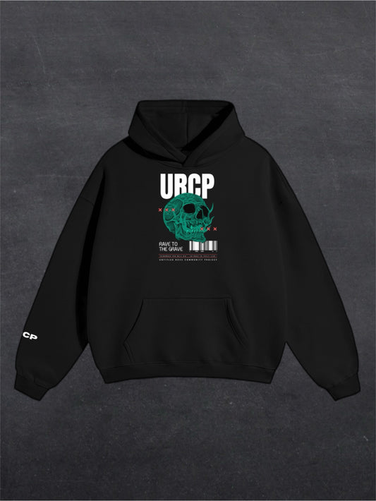 RAVE TO THE GRAVE UNISEX HOODIE - FRONT PRINT (black)