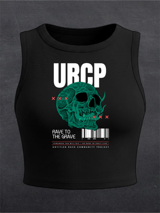 RAVE TO THE GRAVE CREWNECK CROP TOP - FRONT PRINT (black)