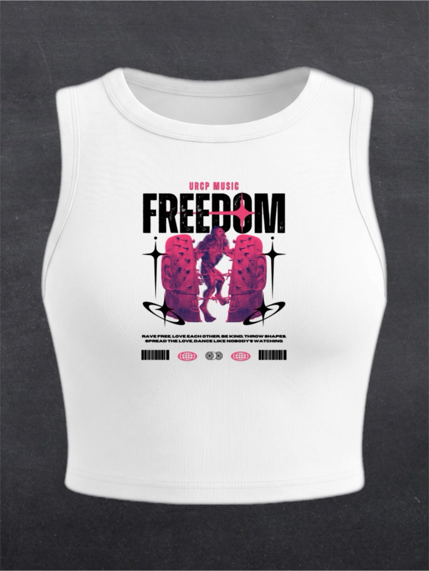 FREEDOM CREWNECK CROP TOP - FRONT PRINT (white)
