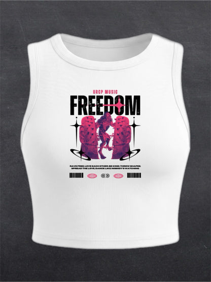 FREEDOM CREWNECK CROP TOP - FRONT PRINT (white)