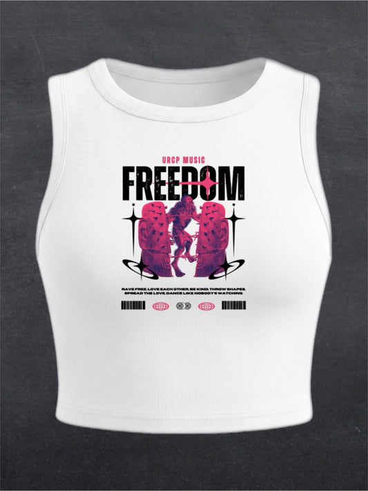 FREEDOM CREWNECK CROP TOP - FRONT PRINT (white)
