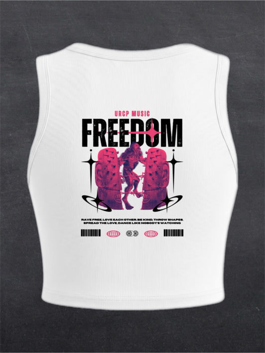 FREEDOM CREWNECK CROP TOP - BACK PRINT (white)