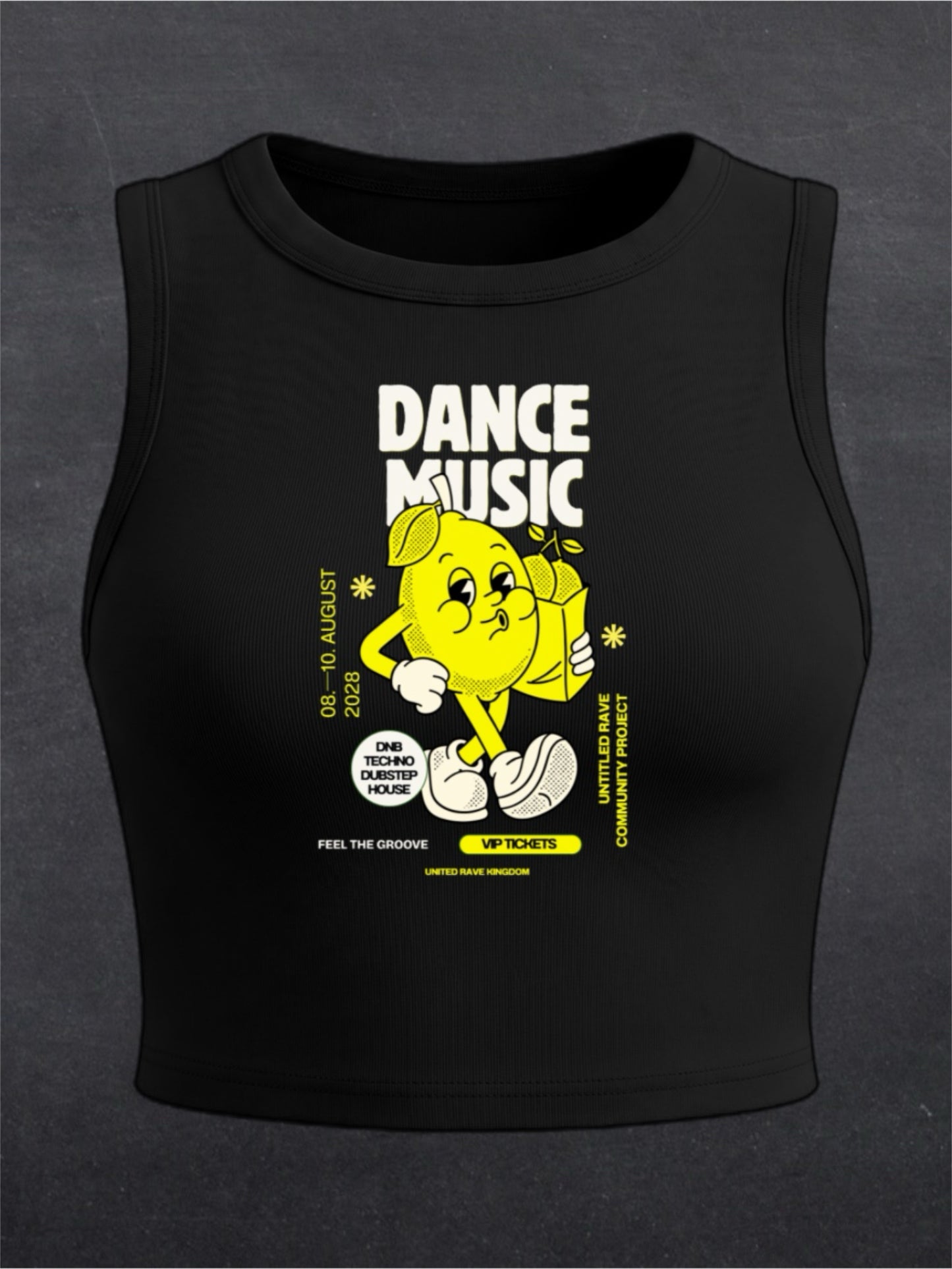 DANCE MUSIC CREWNECK CROP TOP - FRONT PRINT (black)