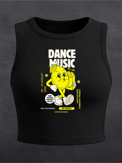 DANCE MUSIC CREWNECK CROP TOP - FRONT PRINT (black)