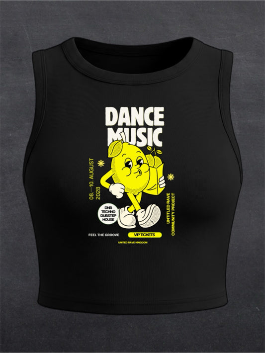 DANCE MUSIC CREWNECK CROP TOP - FRONT PRINT (black)