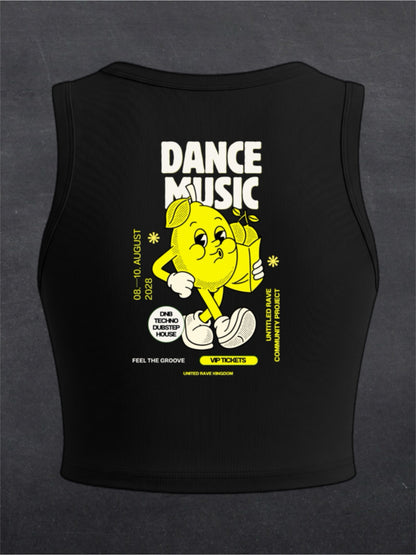 DANCE MUSIC CREWNECK CROP TOP - BACK PRINT (black)