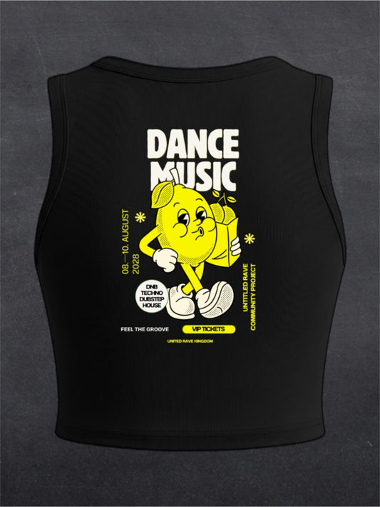 DANCE MUSIC CREWNECK CROP TOP - BACK PRINT (black)