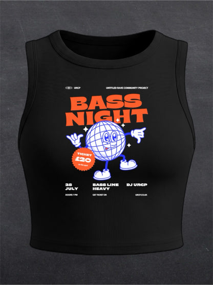 BASS NIGHT CREWNECK CROP TOP - FRONT PRINT (black)