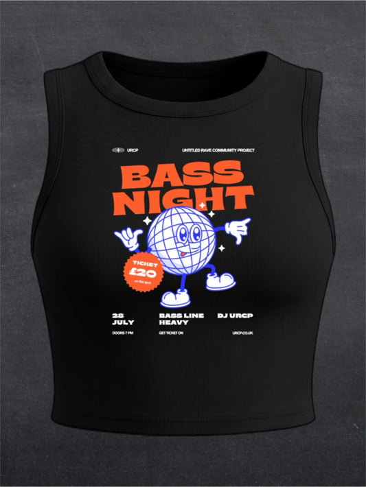 BASS NIGHT CREWNECK CROP TOP - FRONT PRINT (black)