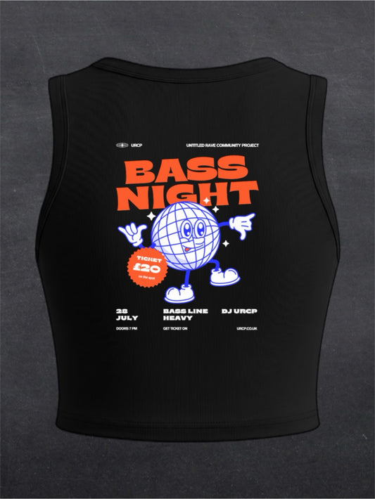 BASS NIGHT CREWNECK CROP TOP - BACK PRINT (black)