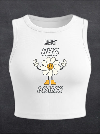 HUG DEALER CREWNECK CROP TOP - FRONT PRINT (white)