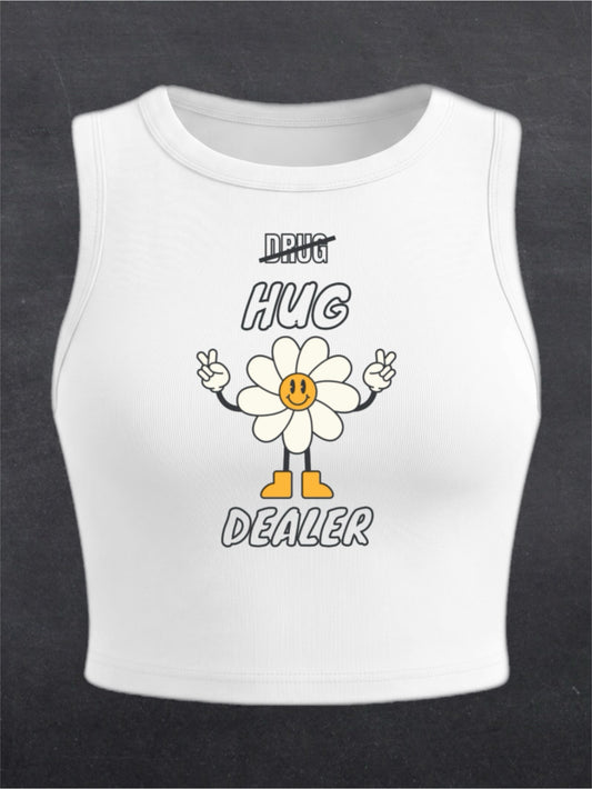 HUG DEALER CREWNECK CROP TOP - FRONT PRINT (white)