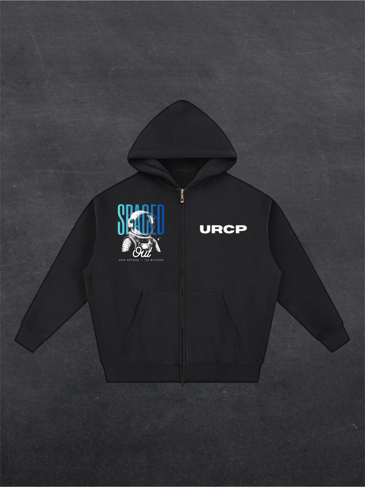 SPACED OUT ASTRONAUT UNISEX ZIP UP HOODIE - FRONT PRINT (black)