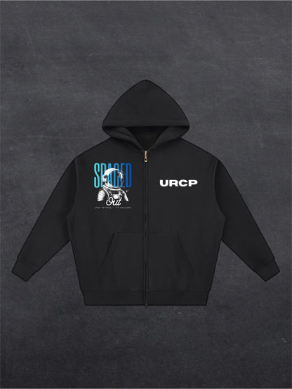 SPACED OUT ASTRONAUT UNISEX ZIP UP HOODIE - FRONT PRINT (black)