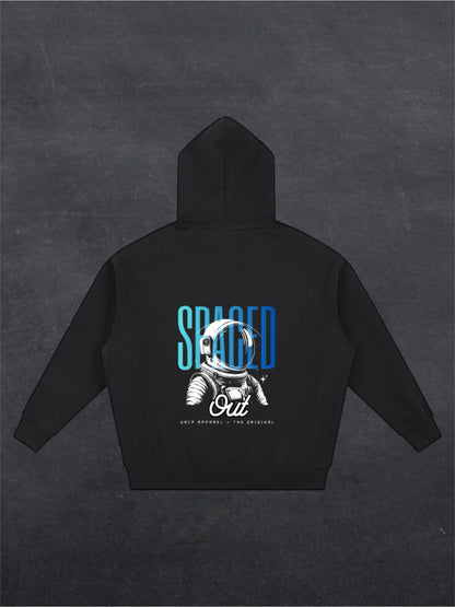 SPACED OUT ASTRONAUT UNISEX ZIP UP HOODIE - BACK PRINT (black)