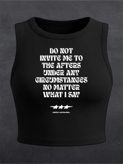 DO NOT INVITE ME TO THE AFTERS CREWNECK CROP TOP - FRONT PRINT (black)