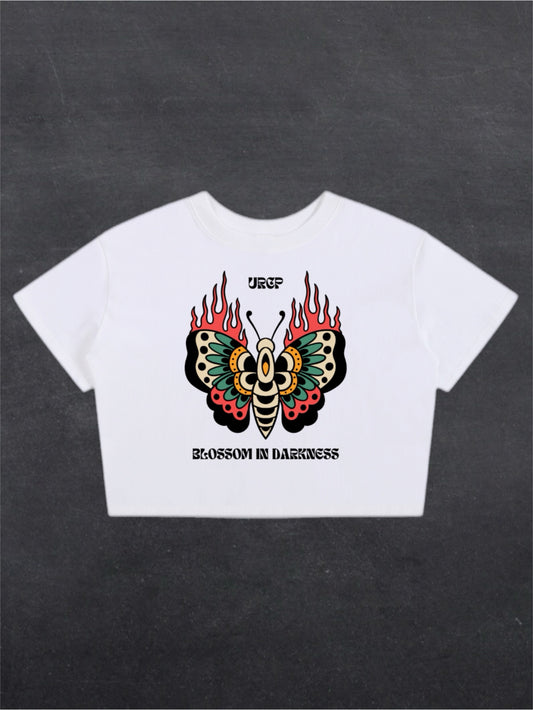 BLOSSOM IN DARKNESS CROPPED TEE - FRONT PRINT (white)