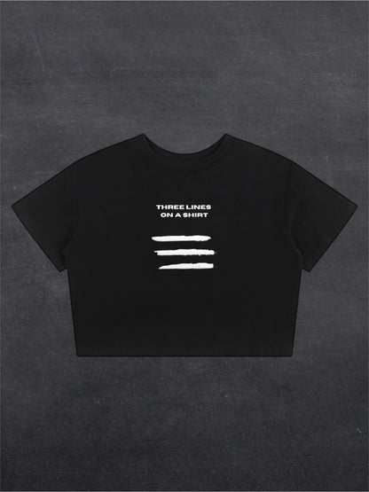 THREE L1NES ON A SHIRT CROPPED TEE - FRONT PRINT (black)