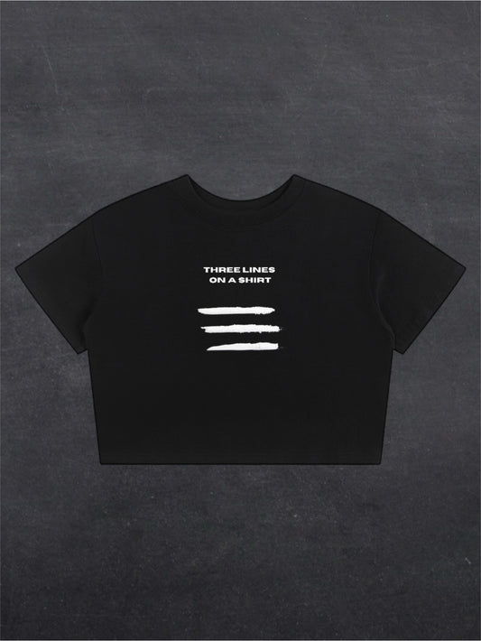 THREE L1NES ON A SHIRT CROPPED TEE - FRONT PRINT (black)