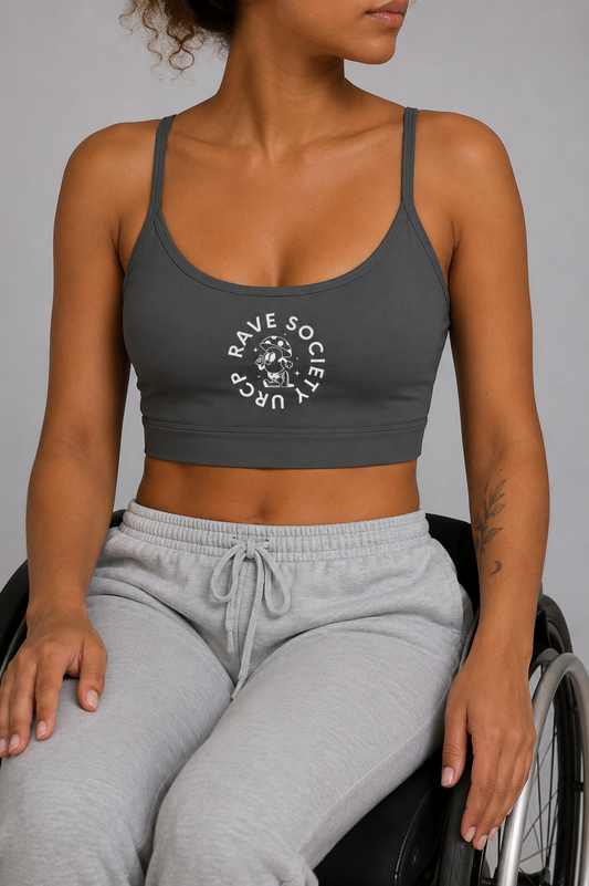 MUSHROOM RAVE SOCIETY U-NECK SPORTS BRA (black/grey)