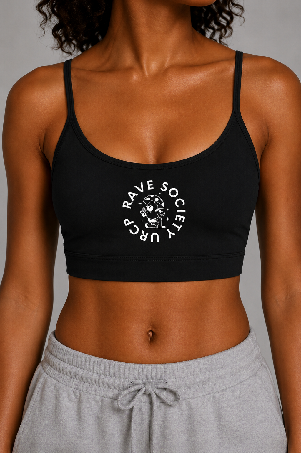MUSHROOM RAVE SOCIETY U-NECK SPORTS BRA (black/grey)